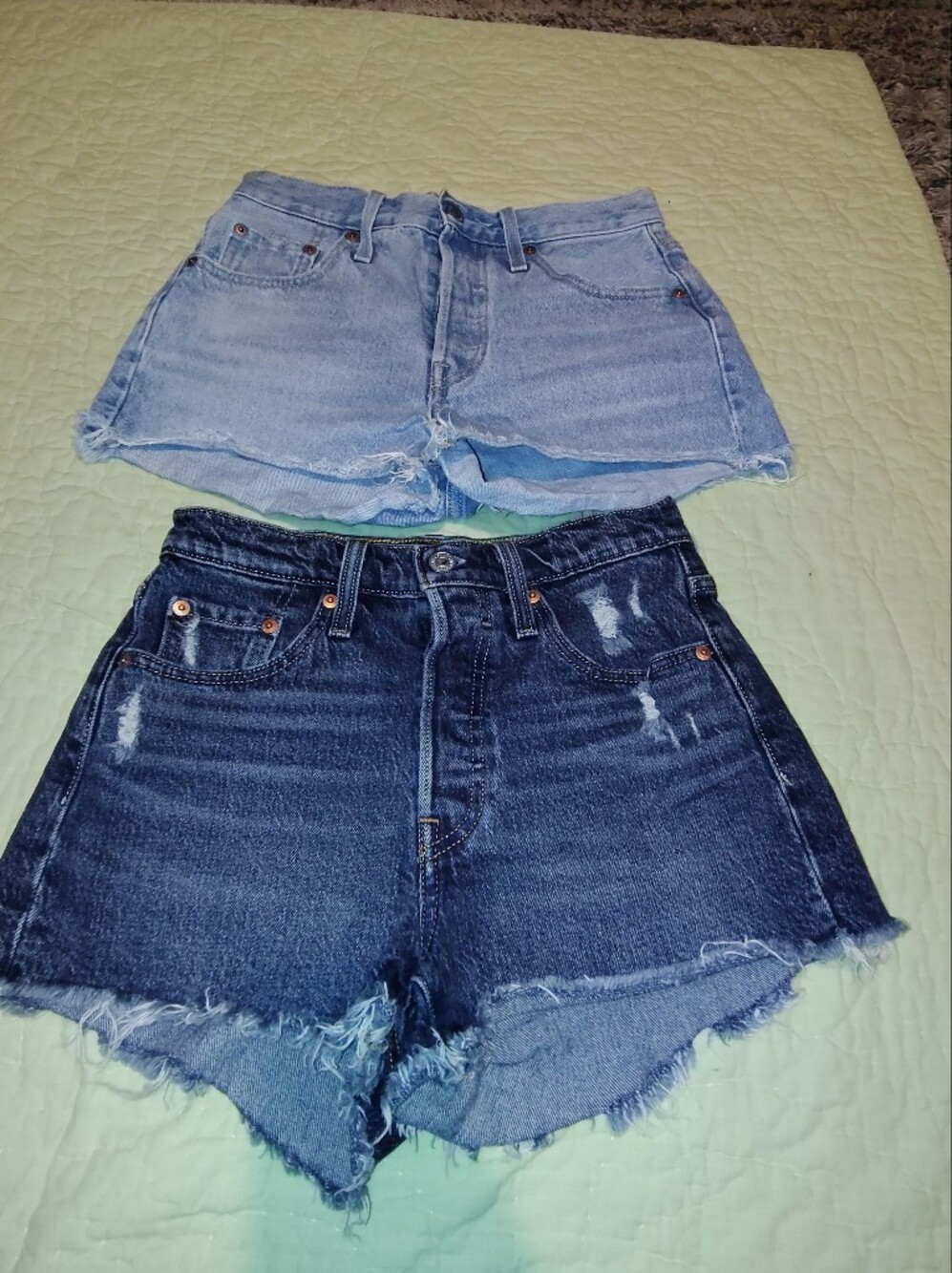 Levi's Light and Dark Blue Distressed Denim Shorts Duo
